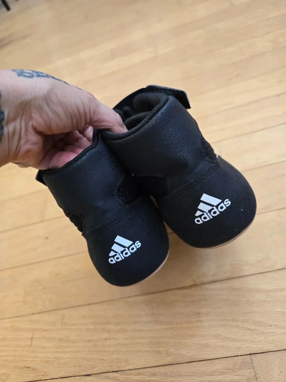 adidas | HVC Black White Gum Flat Sole Boxing Wrestling Sneakers | Men's 9.5
